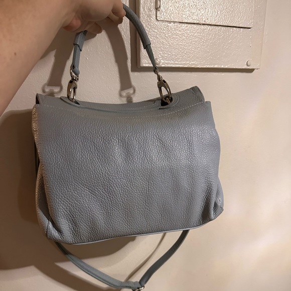 Andrea Cardone Light Blue Leather Satchel Bag with Detachable Long Strap - Picture 2 of 10